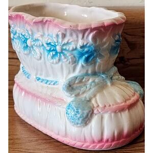 Vintage Ardco Planter Baby Shoe Planter Nursery Baby Bootie 1960s Pink & Blue